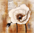 Witte bloem op beige/bruine achtergrond breedte x hoogte in cm: 75 x 75 (24)
