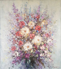 Bloemstilleven van P. Brouwer breedte x hoogte in cm: 70 x 80 (78)