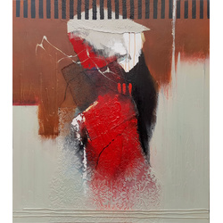 Abstracte kunst rood en wit breedte x hoogte in cm: 100 x 100 (105)