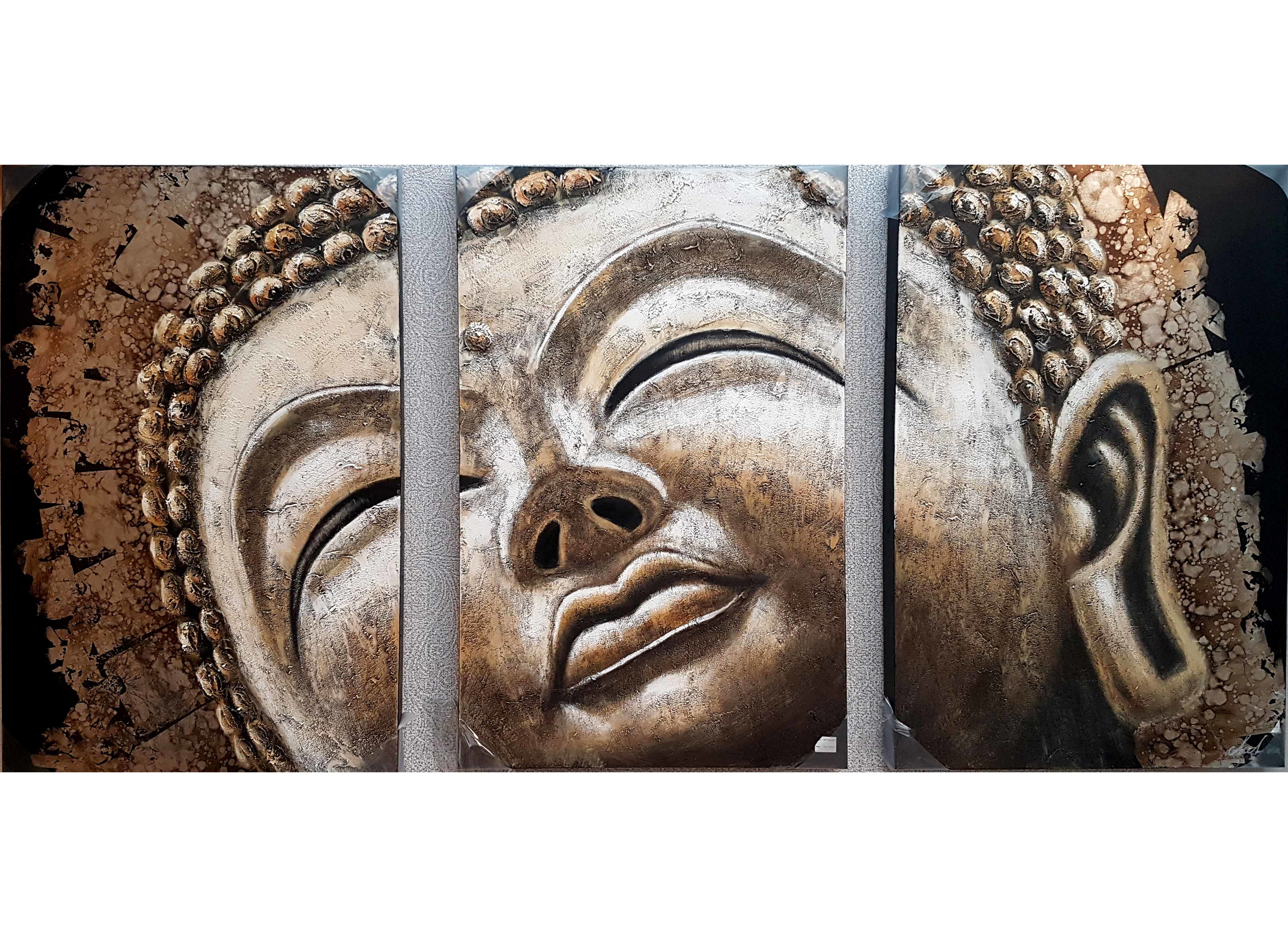Wonen :: Wanddecoratie Schilderijen :: Boeddha 3 delig breedte x hoogte in cm: x 120 (06)