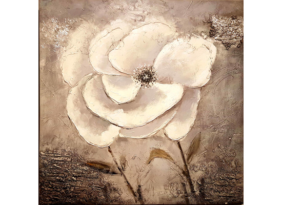 Grijs/witte bloem op donkergrijze achtergrond breedte x hoogte in cm: 100 x 100 (12)