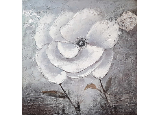 Wit/grijze bloem met zilveren accent breedte x hoogte in cm: 100 x 100 (75)