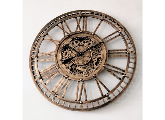 Grote open wall clock gears oud goud 90cm