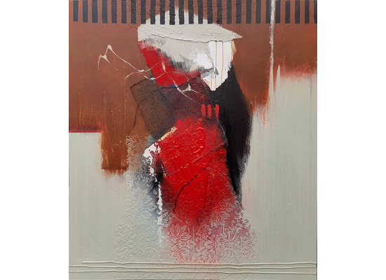 Abstracte kunst rood en wit breedte x hoogte in cm: 100 x 100 (105)